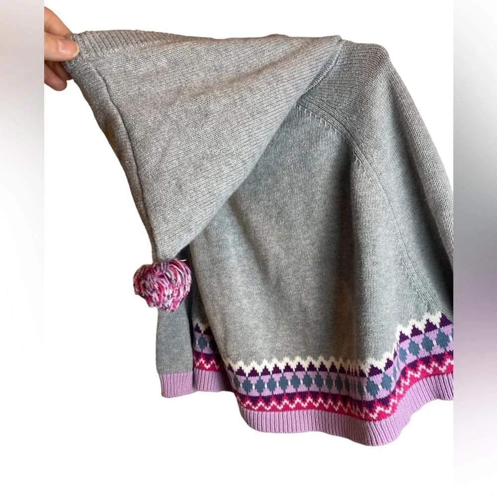 Gymboree Prima Ballerina Gray Purple Pullover Hooded Poncho Sweater Size 3T